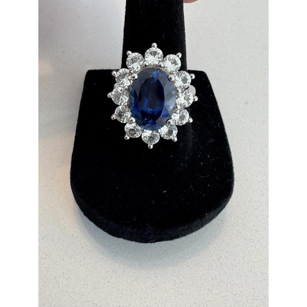Vintage Simulated Blue Sapphire Ring  -Silver marked 925